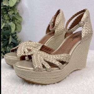 Lucky Brand Lainey Proseco tan Braided Jute Wedge Heels sandals